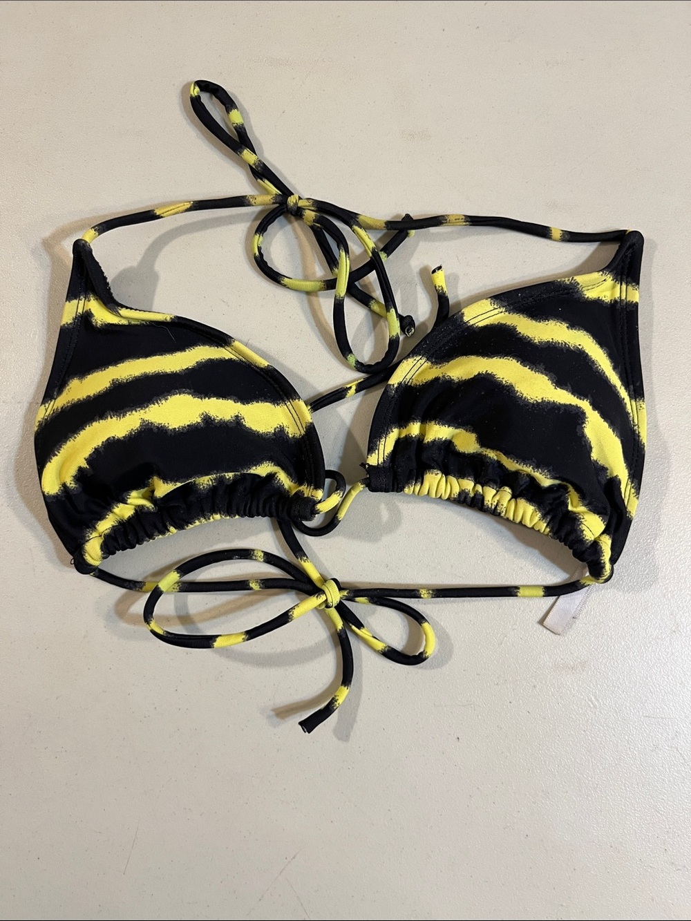 Charlotte Russe Black and Yellow Striped Triangle Bikini Top
